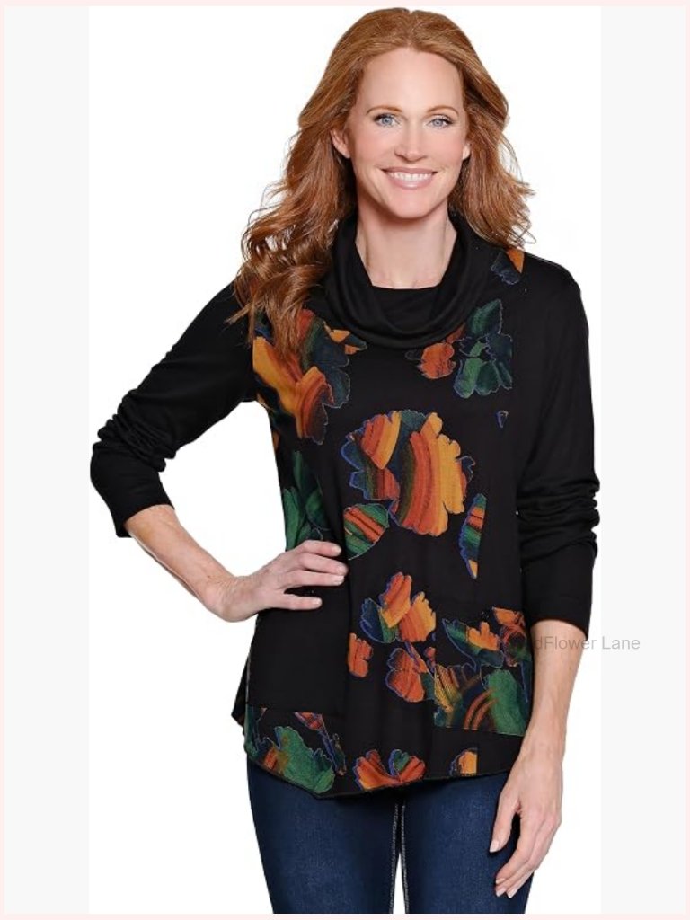 Knit Pop-Over Cowl Neck Long Sleeve Top Blouse